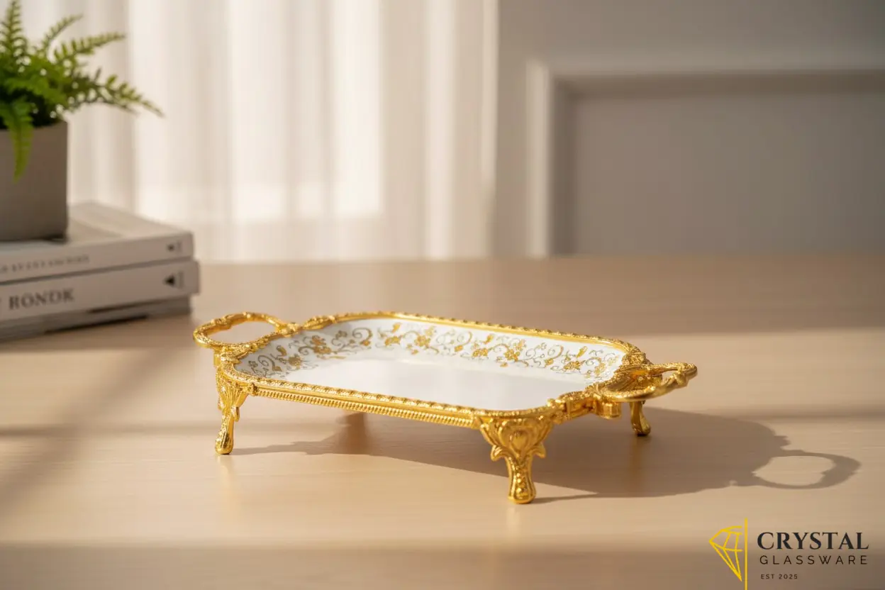 Rectangular Royal Gold Filigree Serving Platter  — Crystal Glassware Pakistan